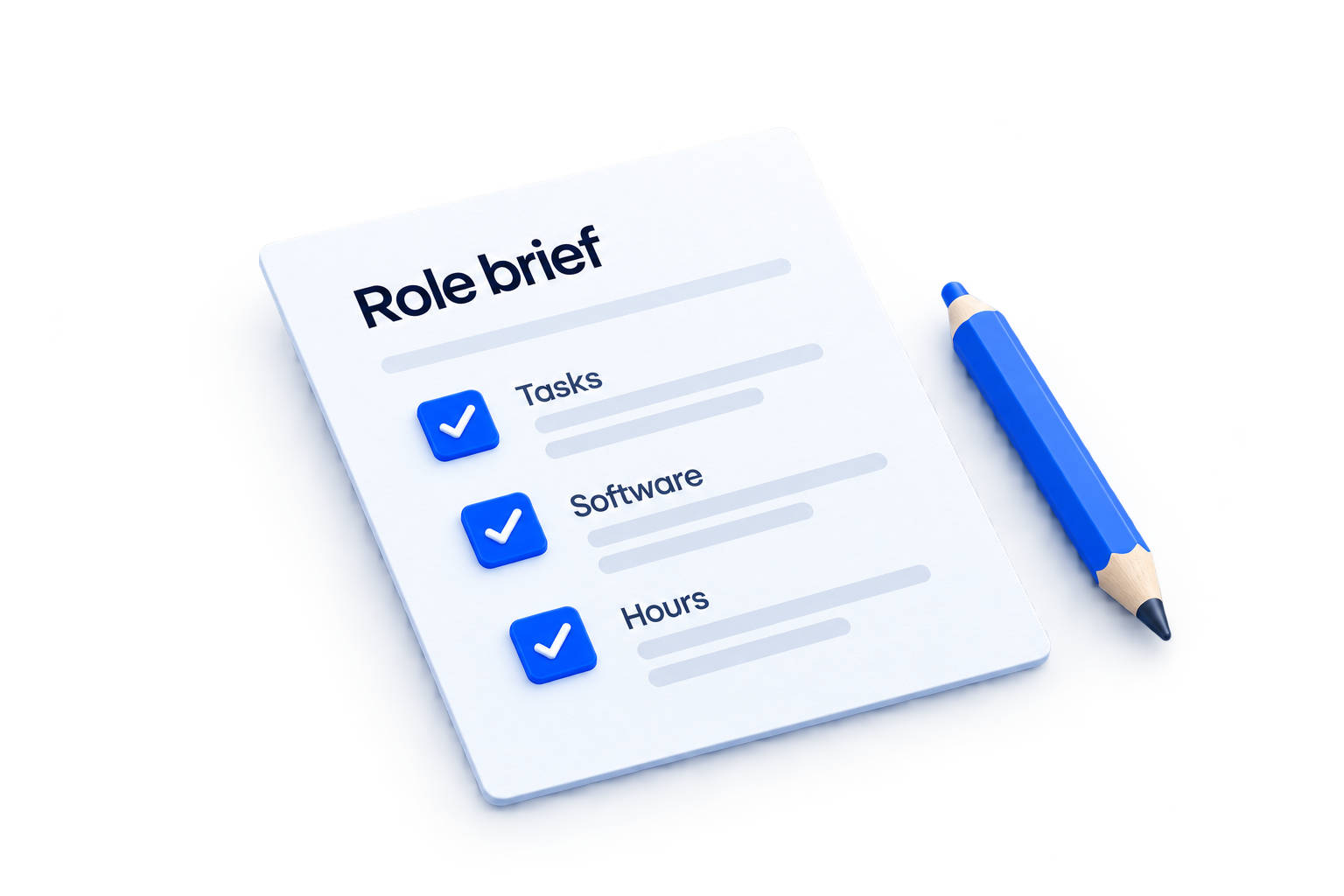 Role brief with tasks, software and hours