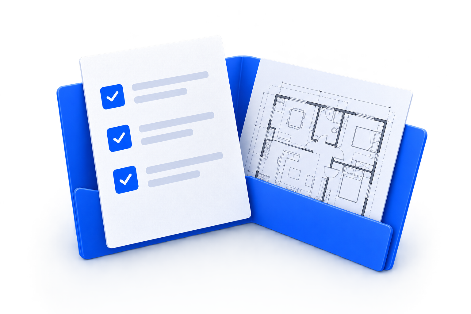 Onboarding folder with a shared plan and drawing